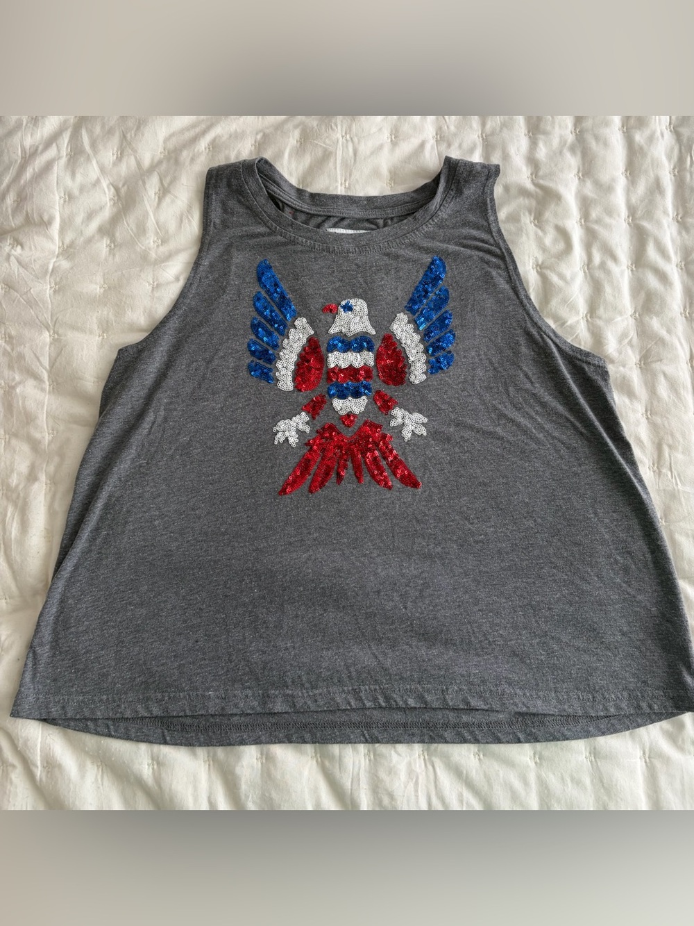 Tipsy Elves Gray Tank Top with Red, White & Blue Sequin Eagle